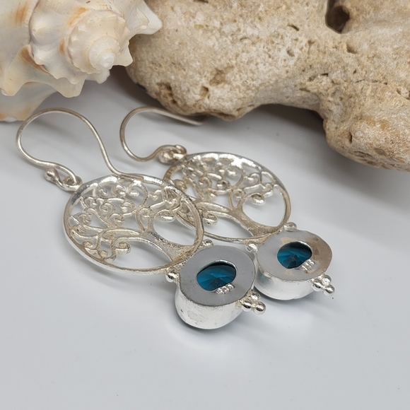 Natural Blue Quartz Topaz Stones Silver Earrings - Picture 6 of 8